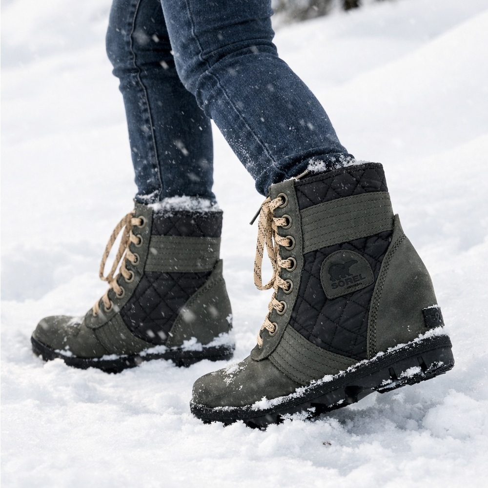 Sorel LEXIE WEDGE WATERPROOF Quilted Wedge Lace-Up Winter Waterproof Cozy Boots